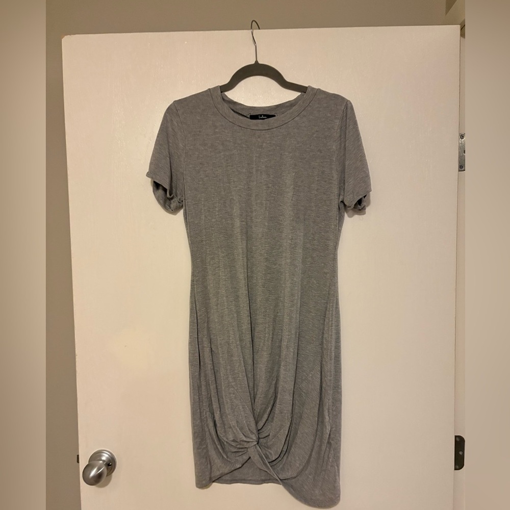 Lulus Forever the Best Grey Short Sleeve Knot Front Shirt Dress